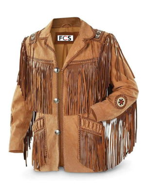 Men's Traditional Cowboy Western Leather Jacket Coat with Fringe Native American Jacket Suede Beaded