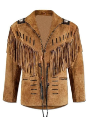 100% Real Suede Western Style Leather Jacket for Sale Native American Coat Fringe