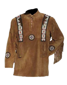 Autumn Winter Western Leather Jacket with Fringe Suede Mens Native American Jacket