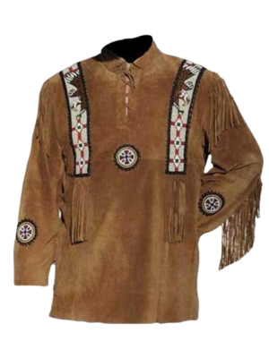 Autumn Winter Western Leather Jacket with Fringe Suede Mens Native American Jacket